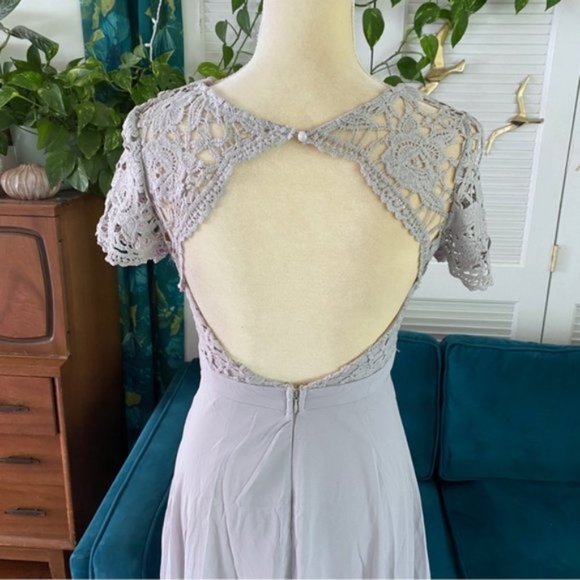 Maniju Lulus Savannah Days Short Sleeve Open Back Gown Maxi Dress Grey Gray New - Picture 11 of 16